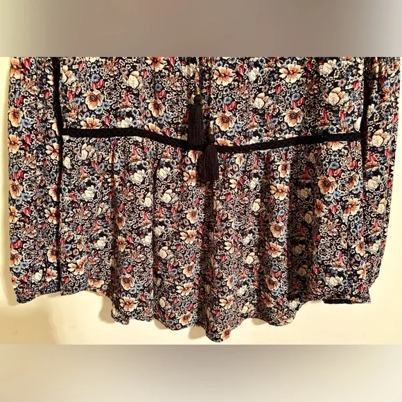 Women’s Knox Rose Multicolor Floral Tie Back Blouse with Tassels Sz XS Oversized - Picture 12 of 16